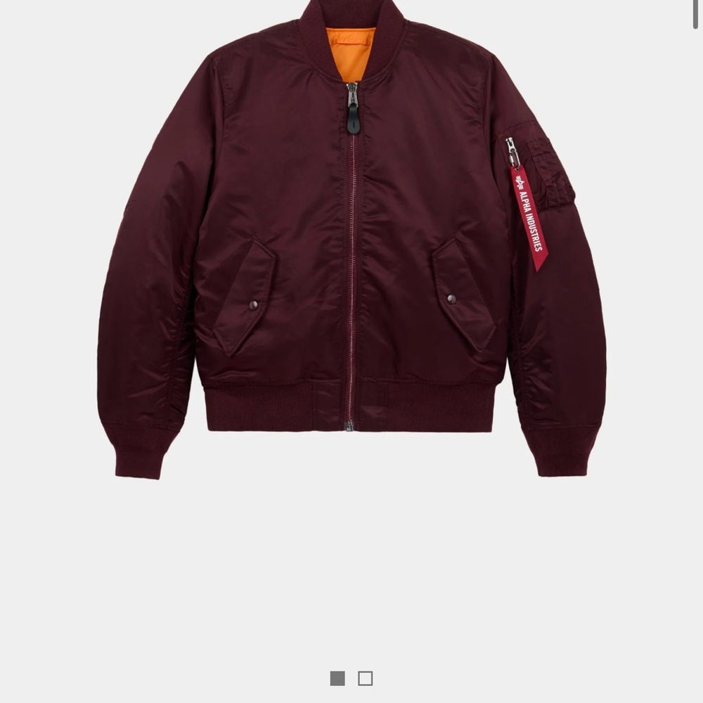 Alpha Industries Burgundy Bomber Jacket with Orange Lining